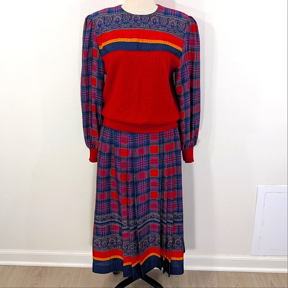 Vintage Anthony Sicari maxi skirt & mixed print sweater set. Sz 14.